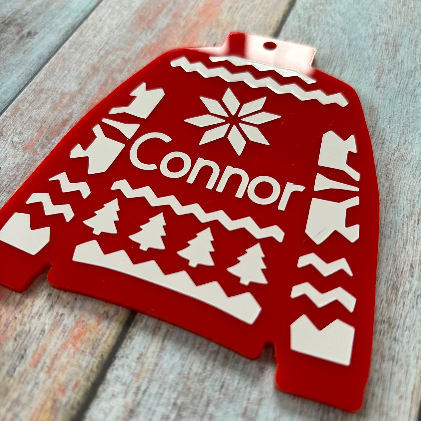 Personalised Red Christmas Jumper Acrylic Tree Decoration