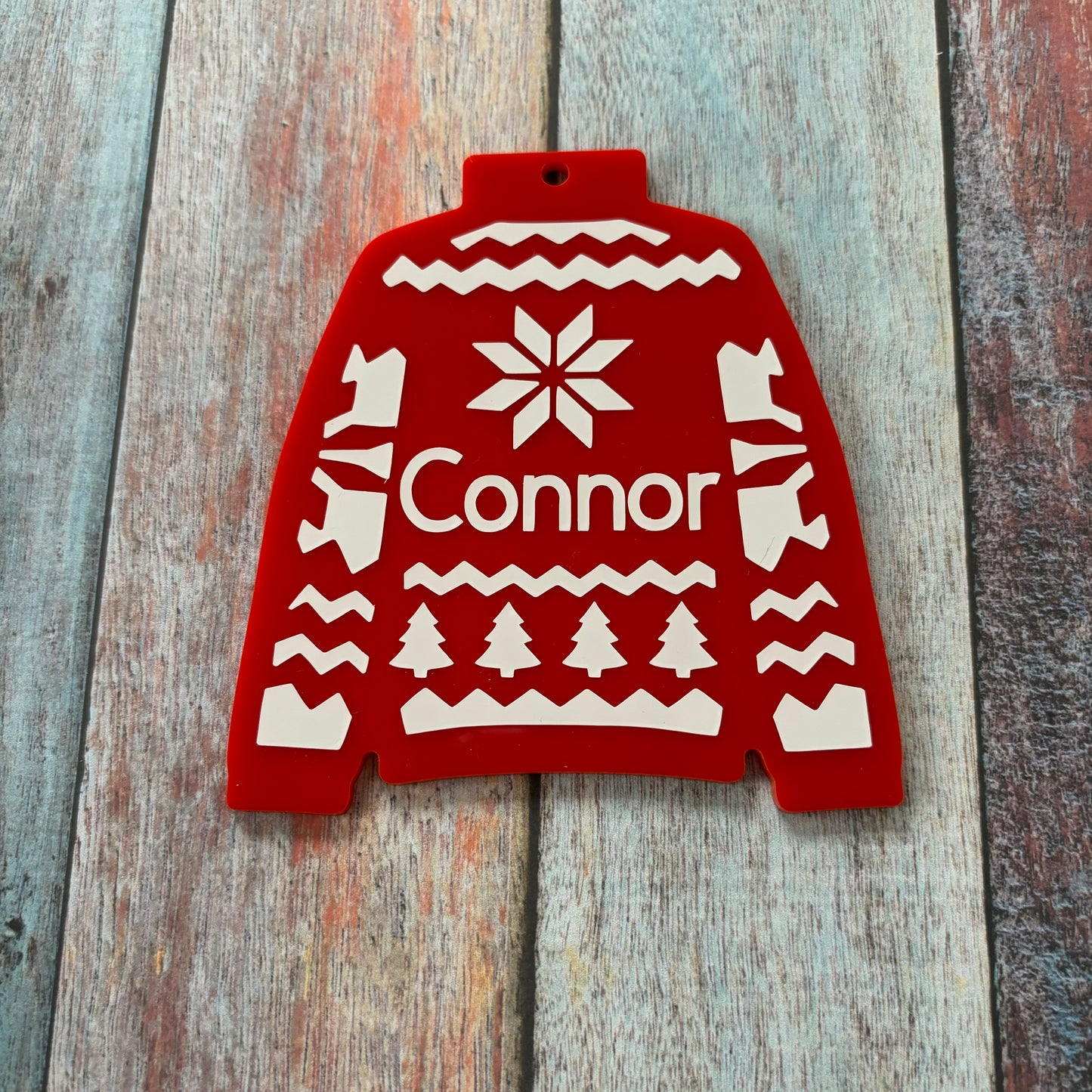 Personalised Red Christmas Jumper Acrylic Tree Decoration