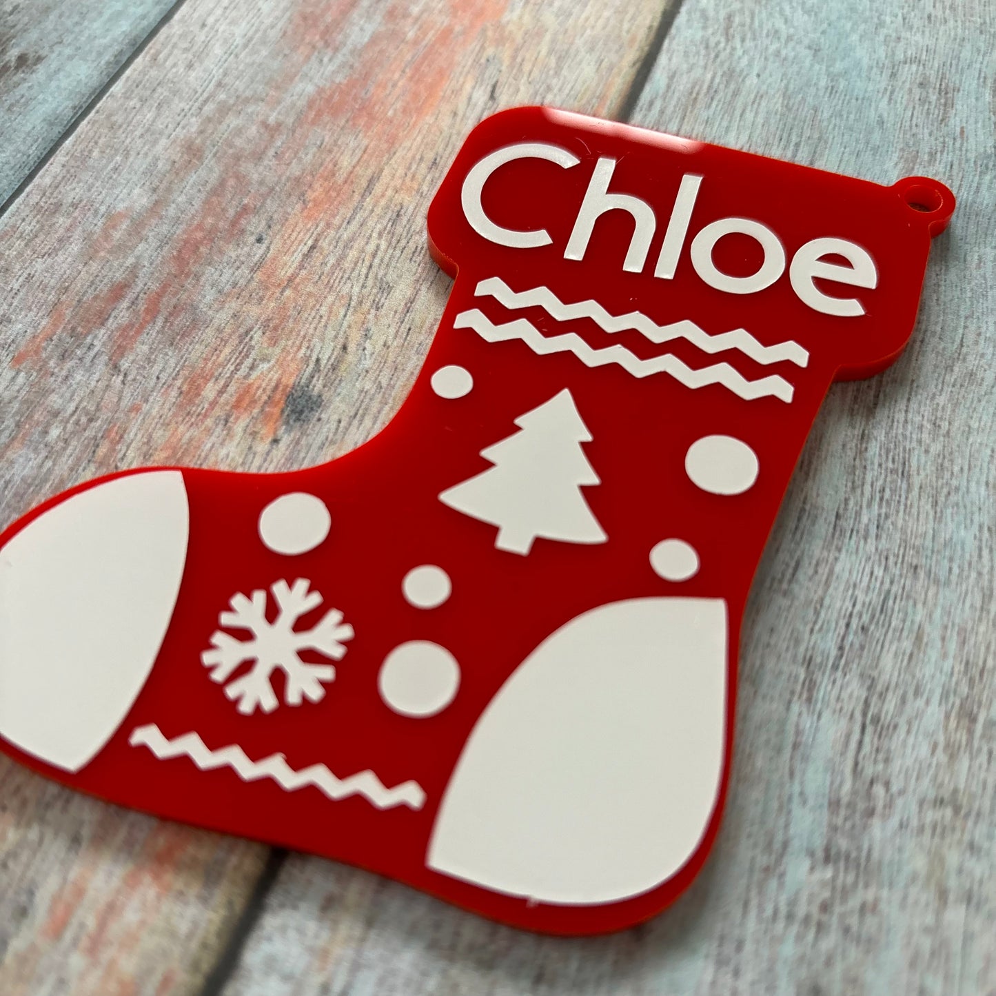 Personalised Red Stocking Acrylic Tree Decoration