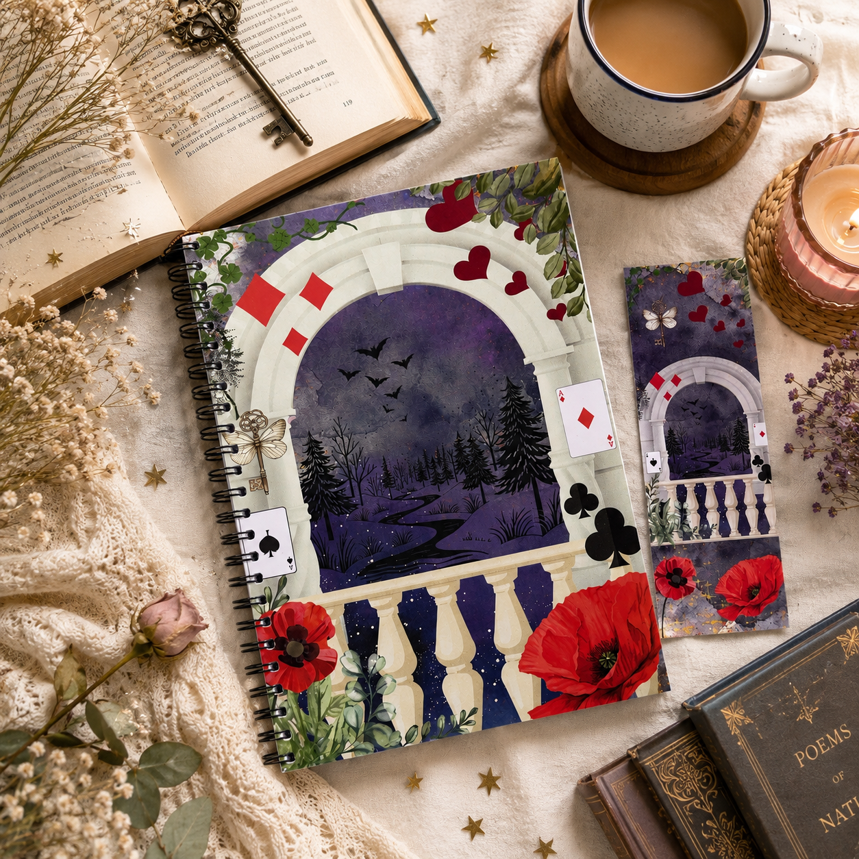 Romantasy Reading Log with Matching Bookmark | A5 Wire Bound Book Journal | Book Tracker Gift for Fantasy Romance Readers