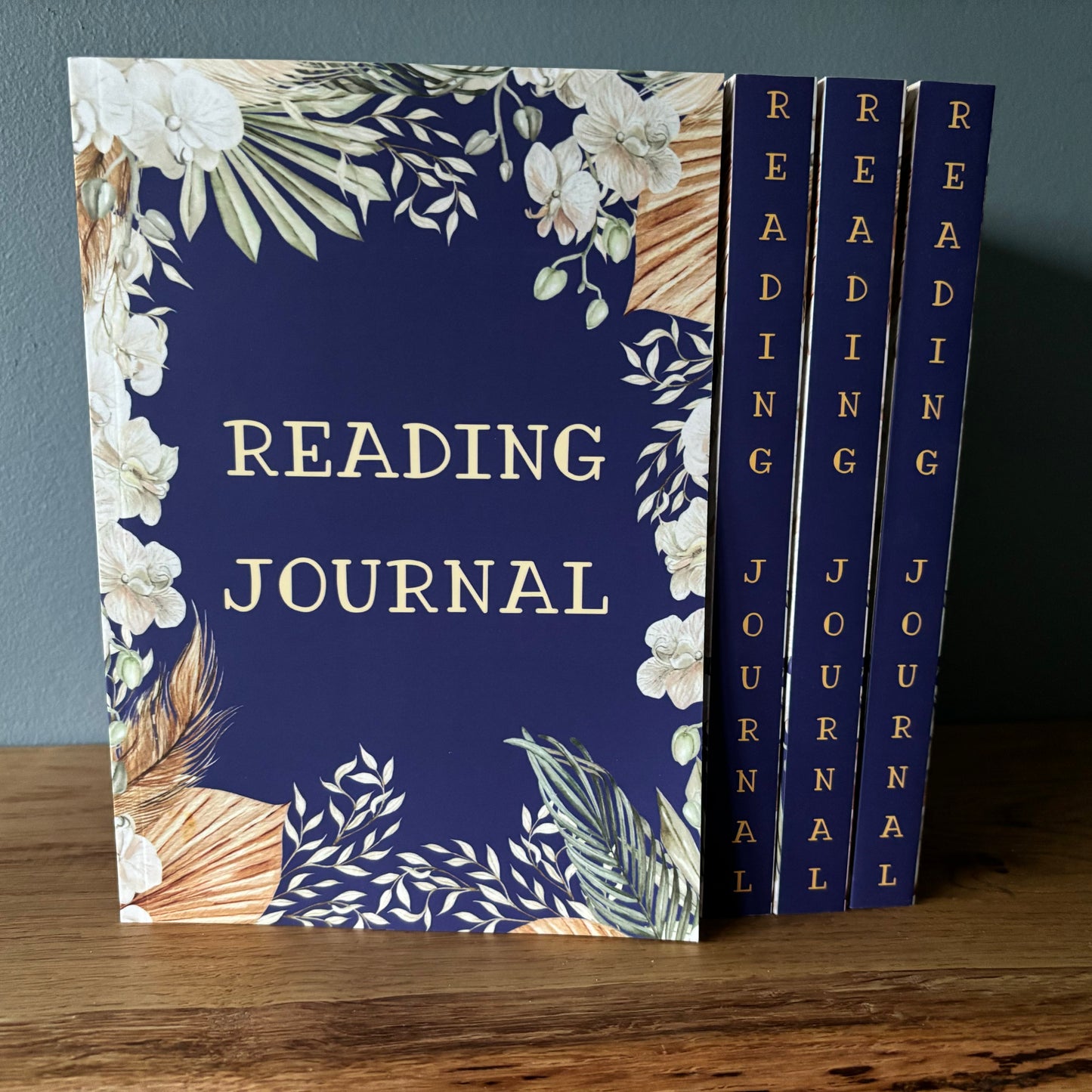 Blue floral reading journal nav blue