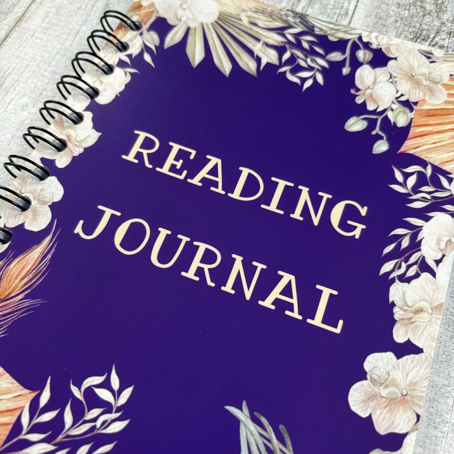 Blue floral front cover of reading journal