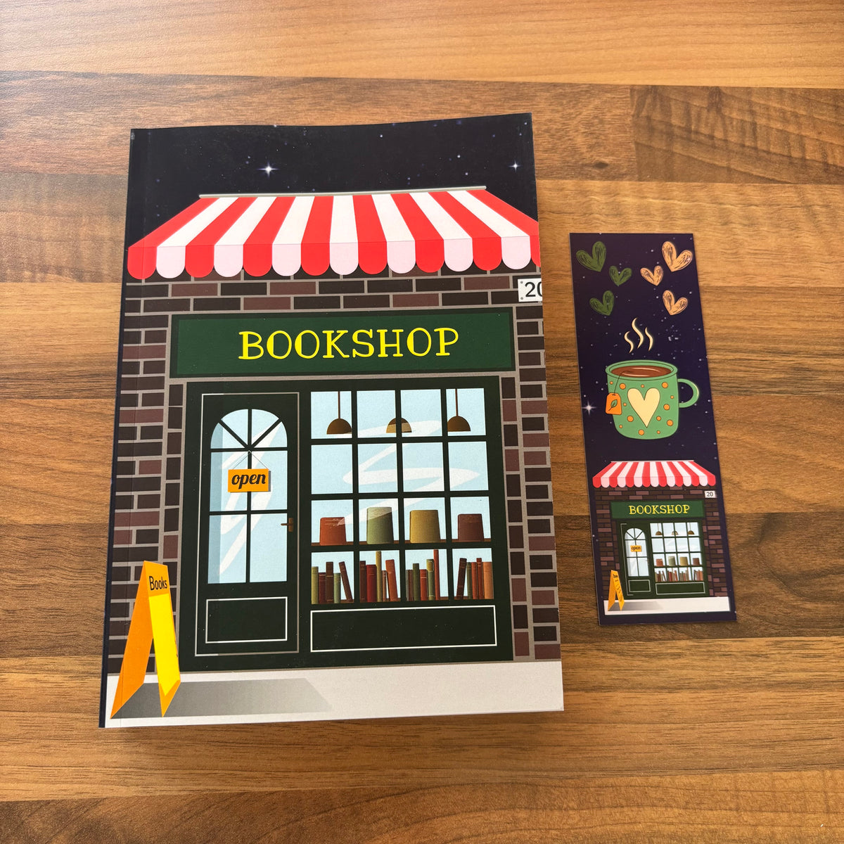 Bookshop reading journal with matching cosy bookmark
