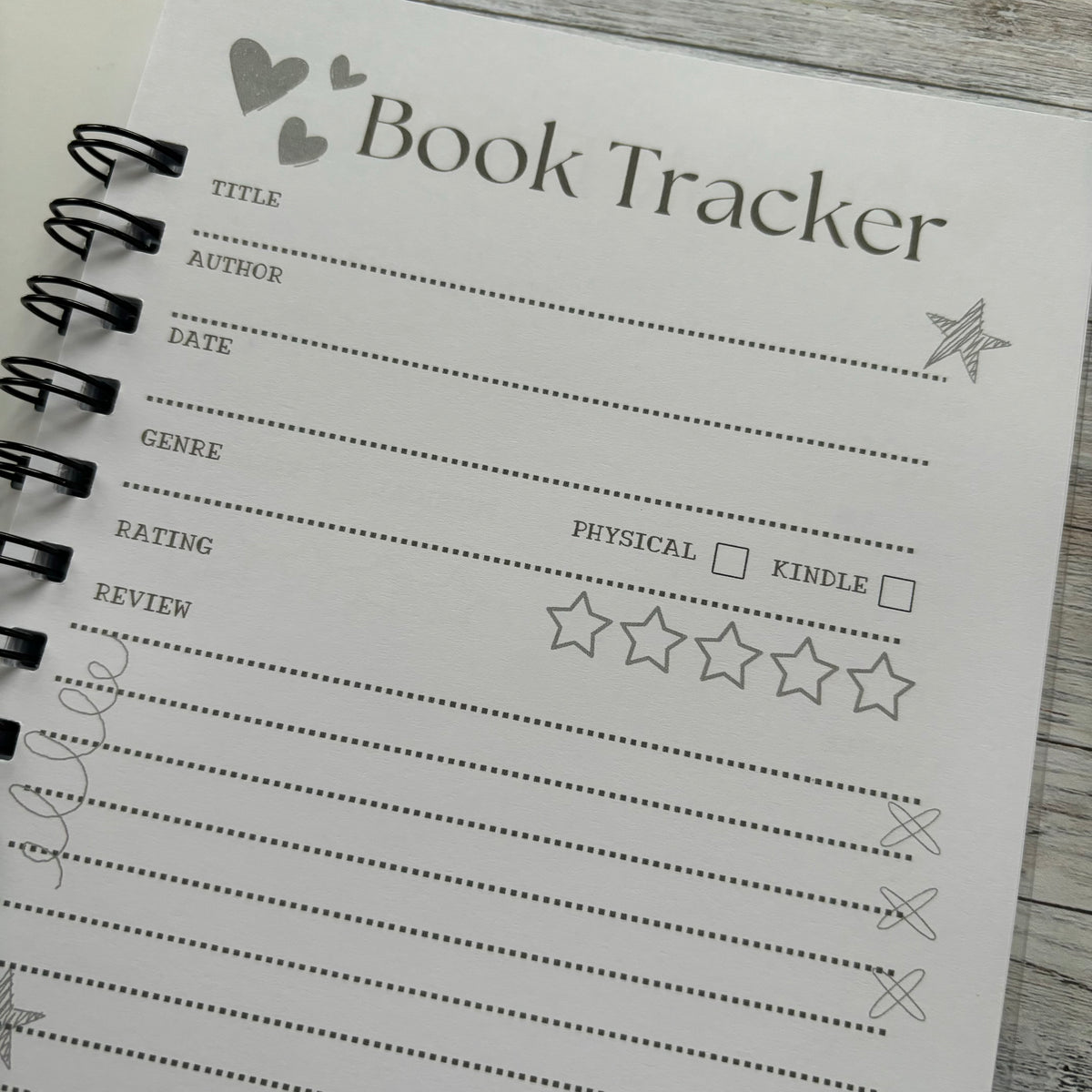 Book tracker book review page from a 100 page reading journal