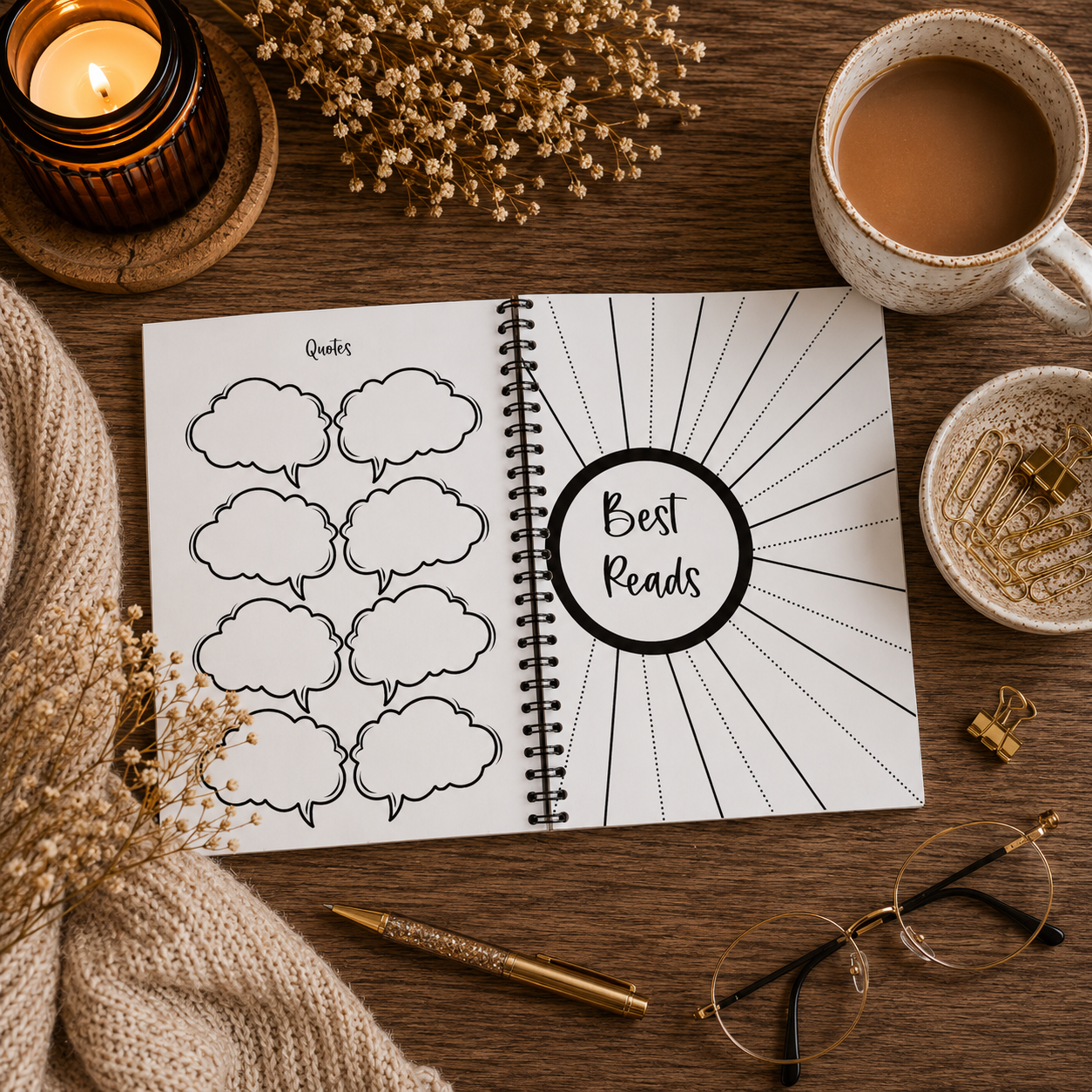 Book quotes and best reads section in an extensive reading journal