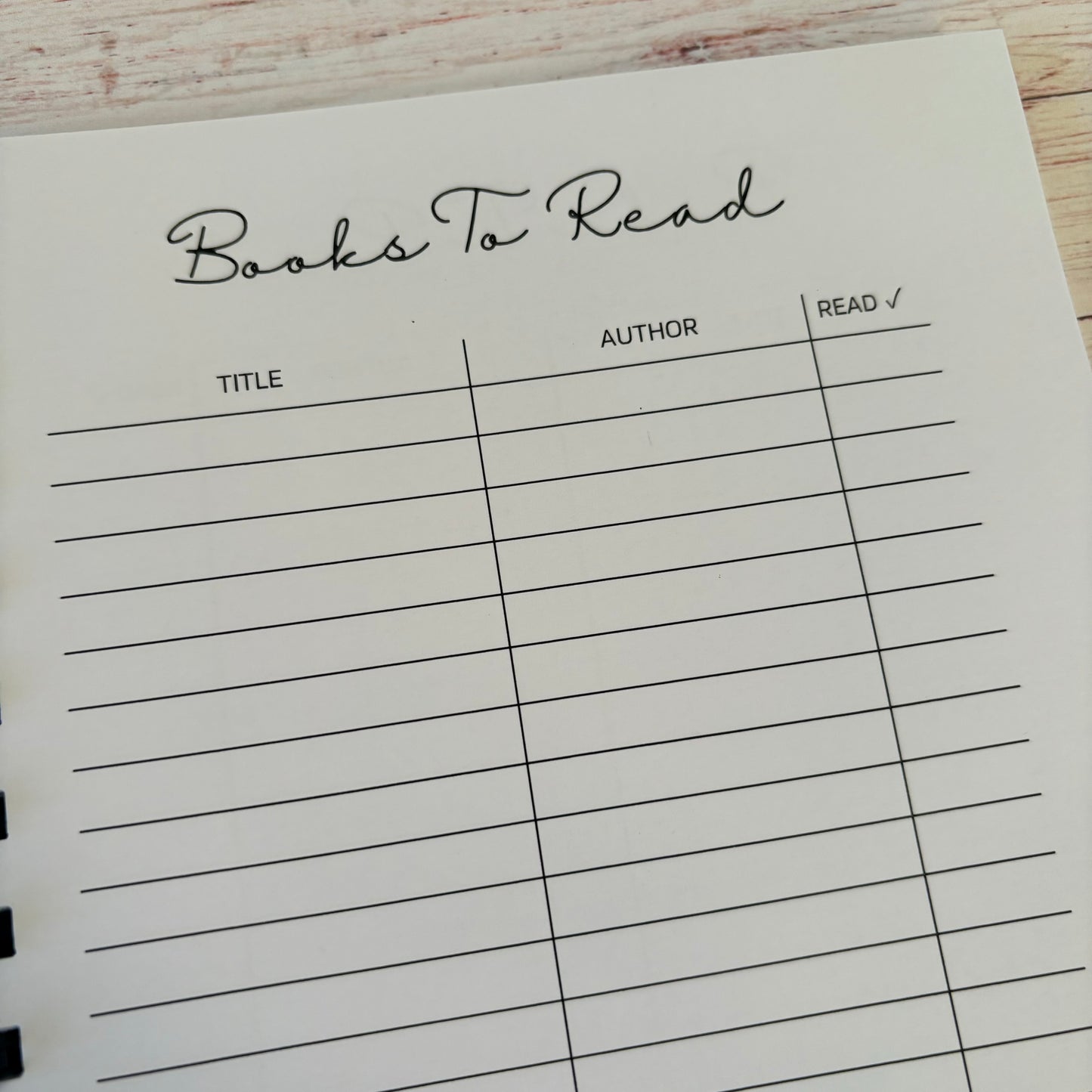 Tbr page in book journal