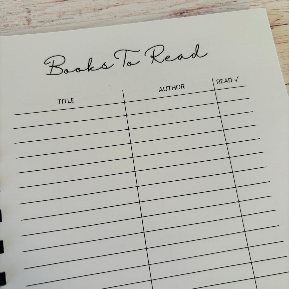 Tbr page in book journal