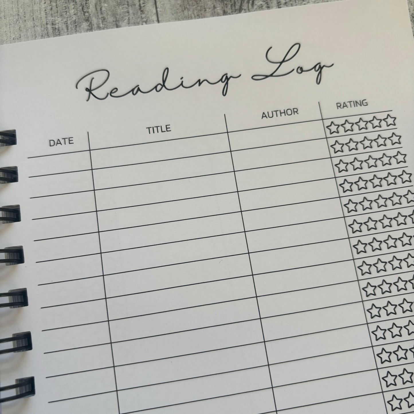 closer view of reading log page