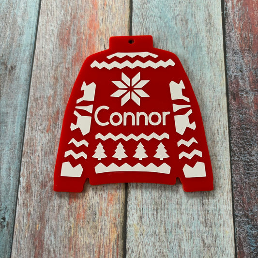 Personalised Red Christmas Jumper Acrylic Tree Decoration