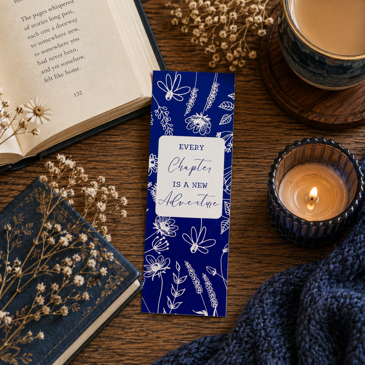 Bookmark - Blue Beige Floral