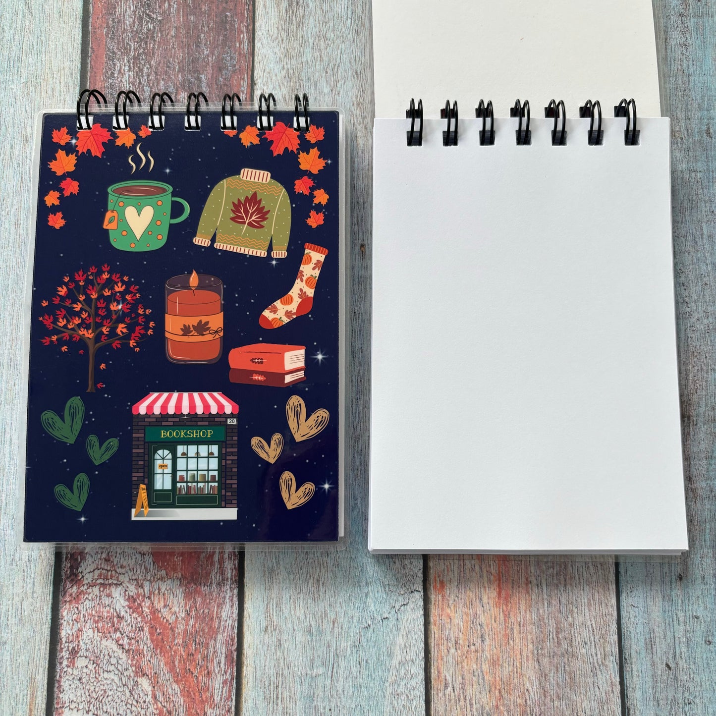 A6 Plain Notebook: Autumn, Bookshop and Christmas