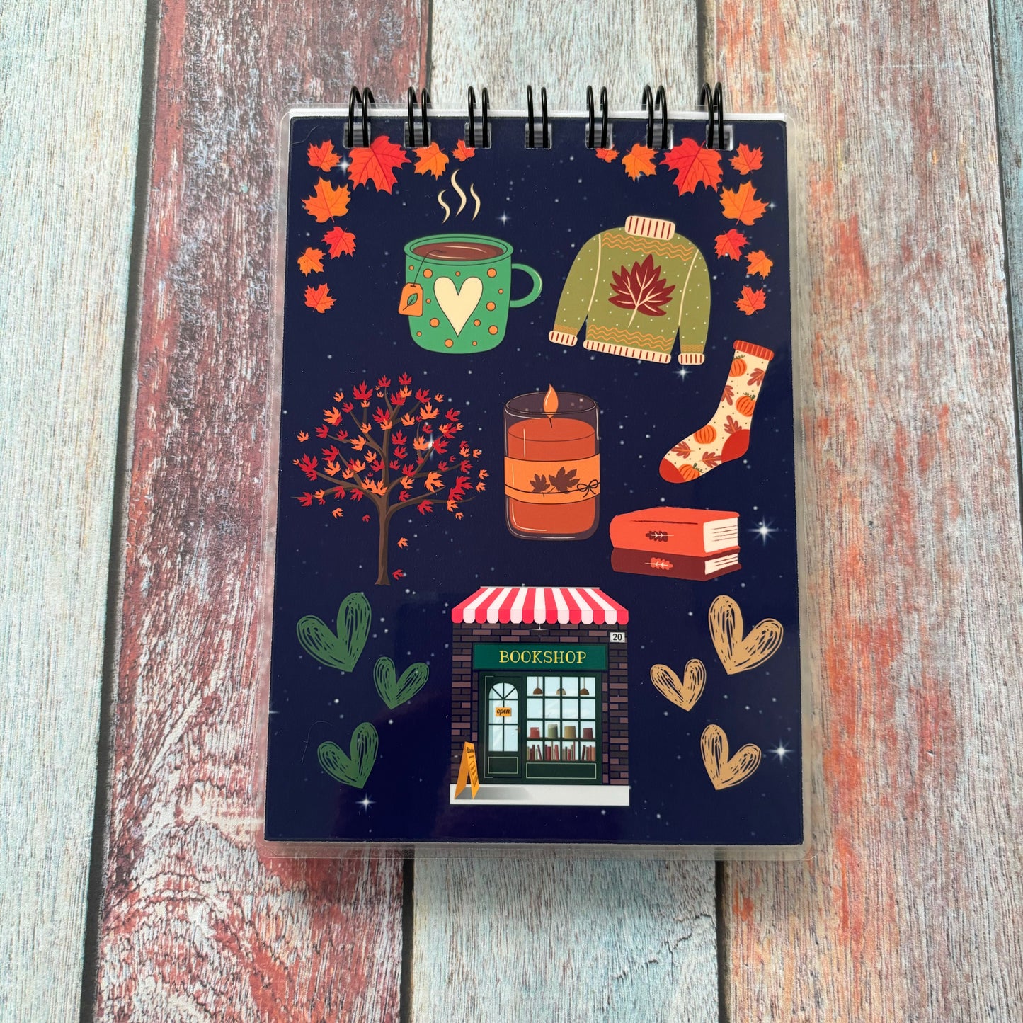 A6 Plain Notebook: Autumn, Bookshop and Christmas