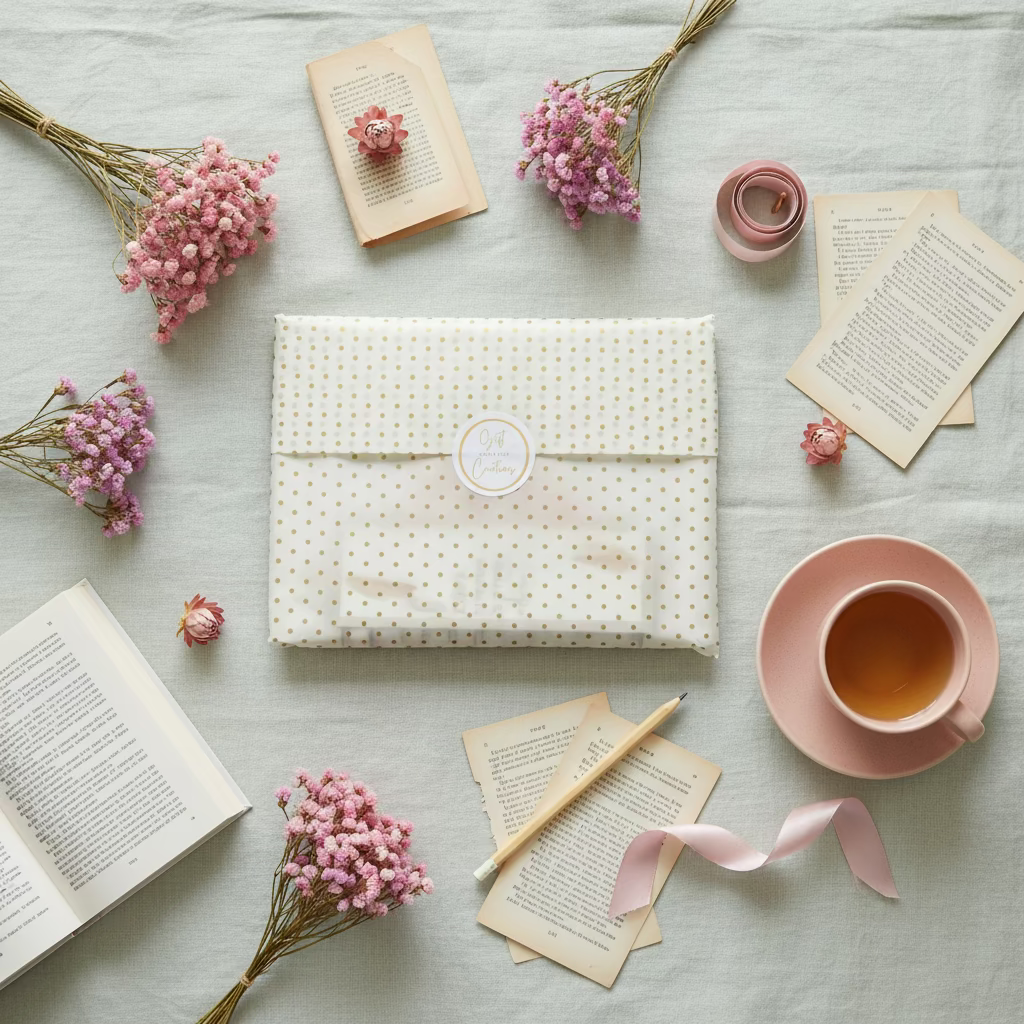Reading journal gift wrapped with bookmark inside