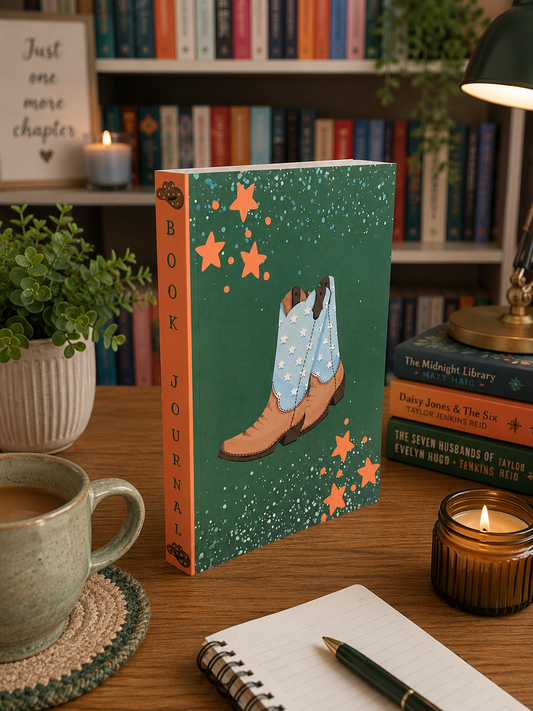 Cowboy book journal in an orange and green design