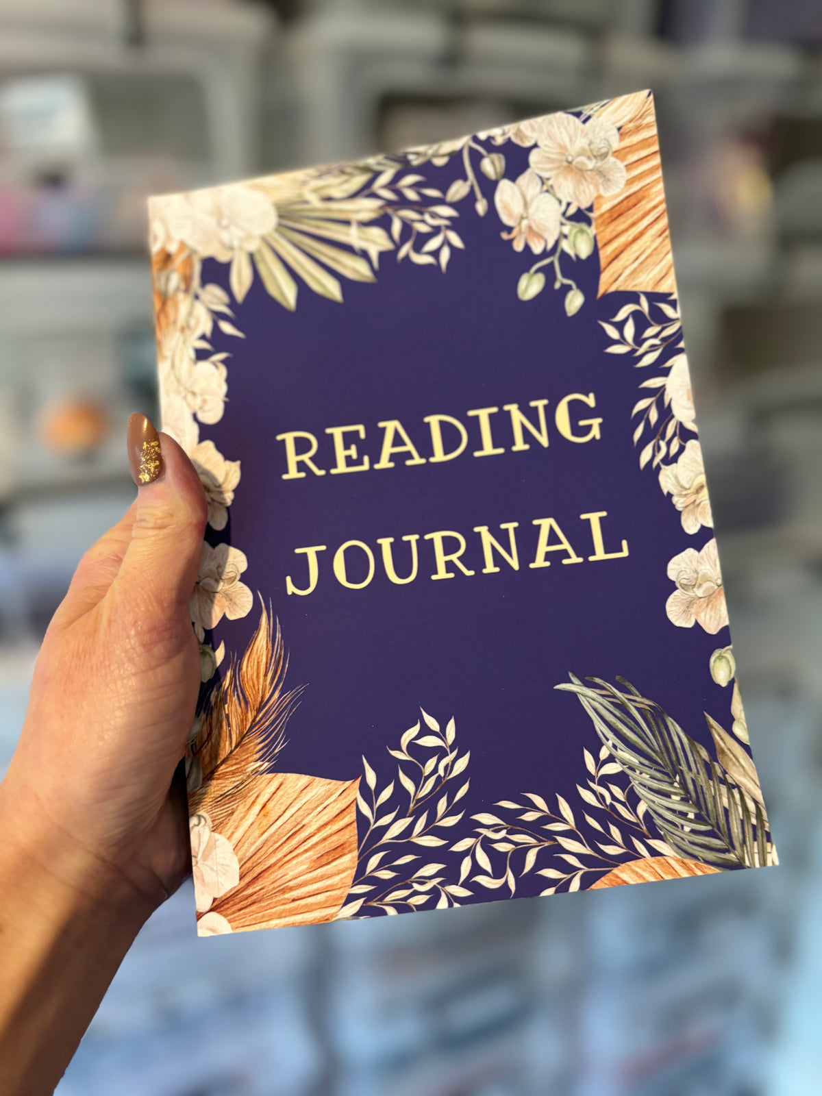 Navy blue foral design reading journal