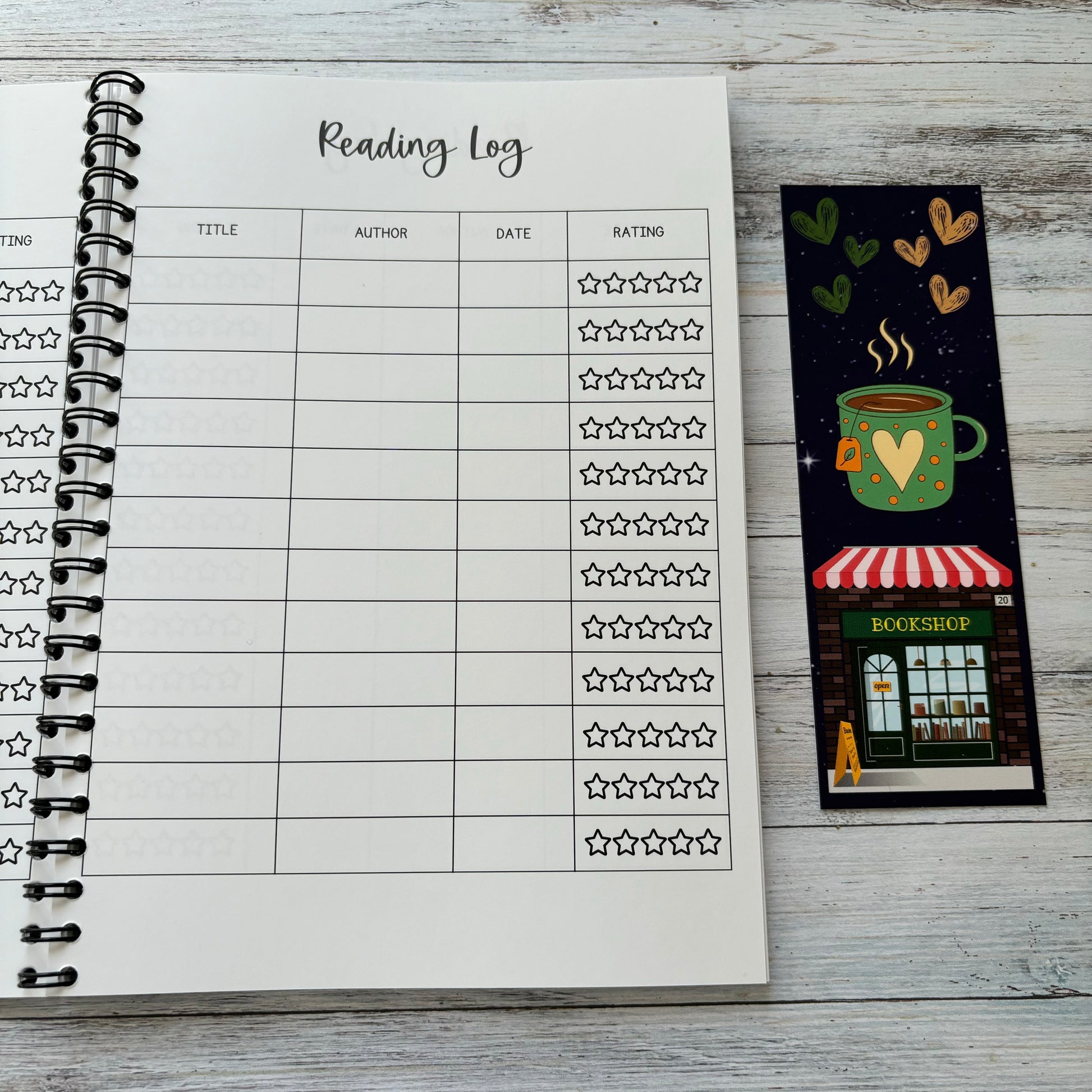 Reading log page with bookmark