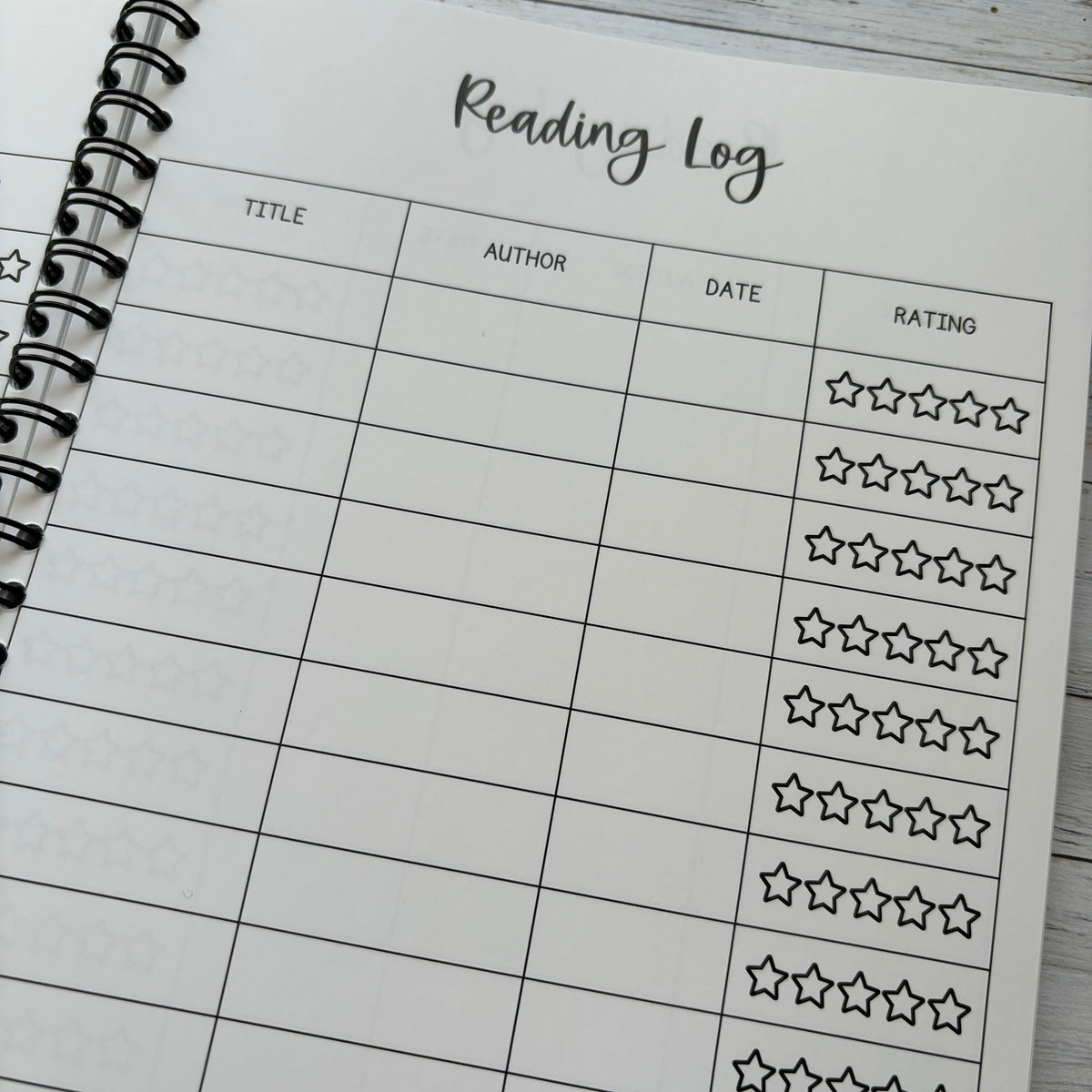 A closer look of the reading log page