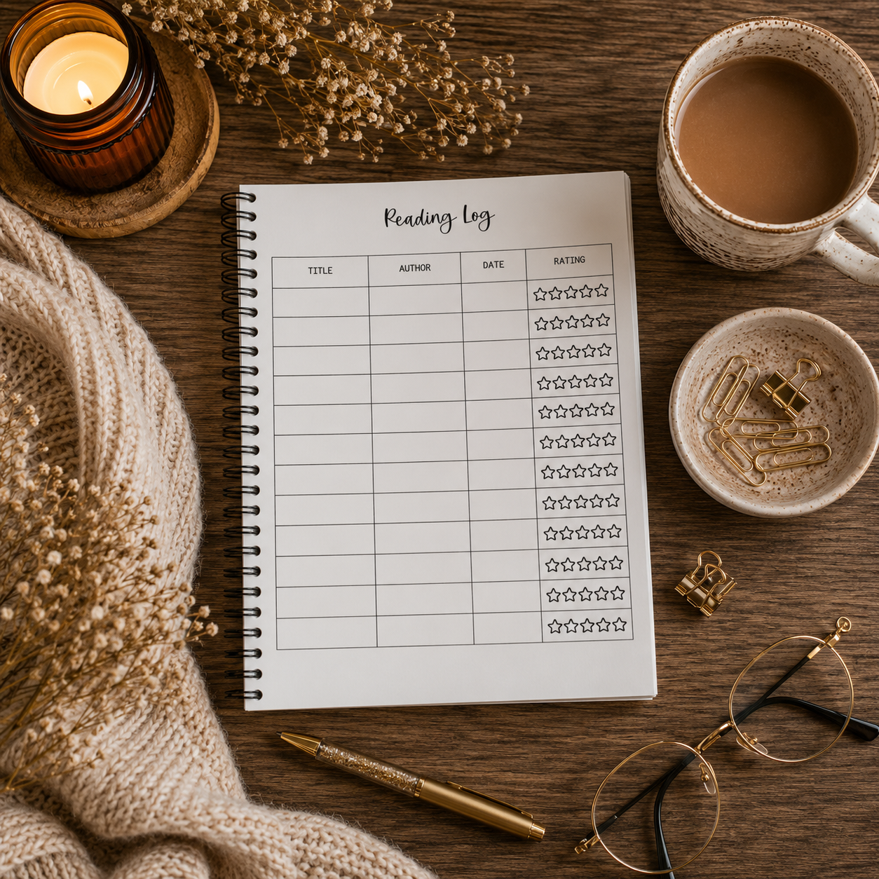 Reading log page from reading journal