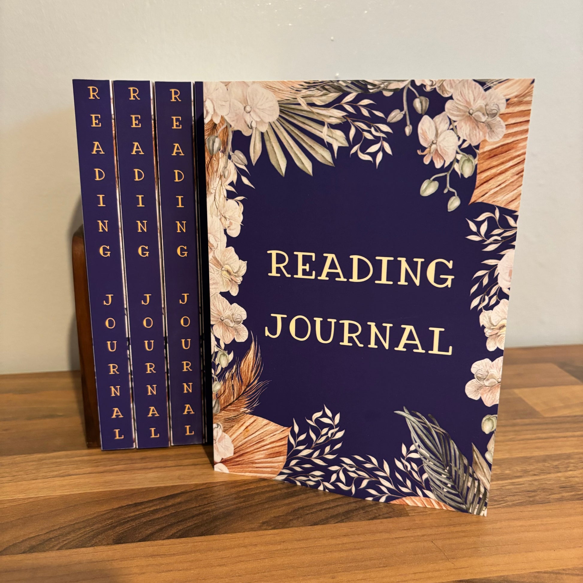 blue reading journal on a desk