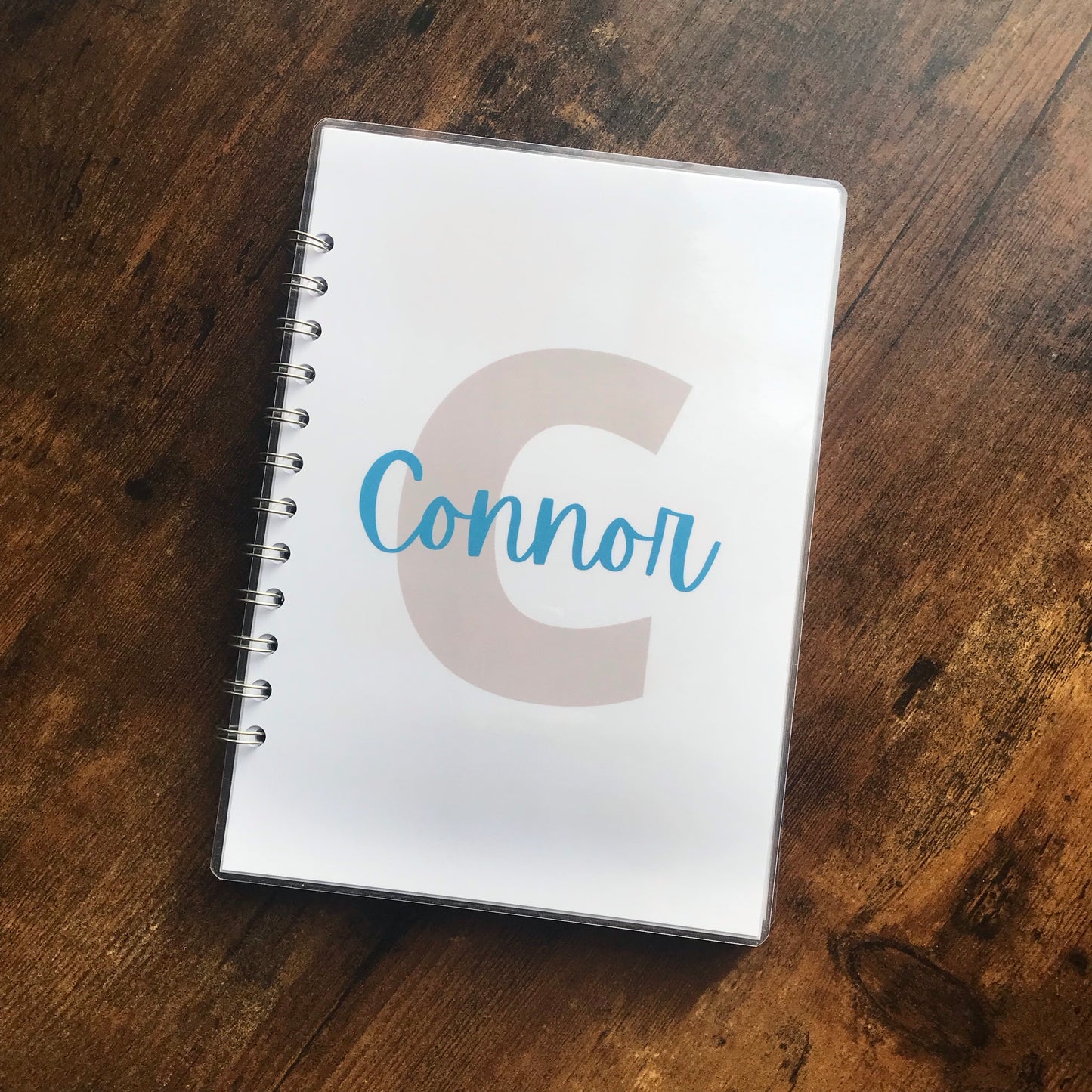 Personalised Name Notebook, Blue / Grey Design. Lined, Dotted, Grid or Plain Paper