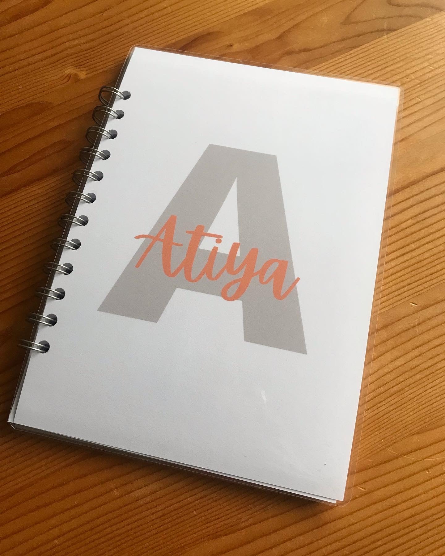 Personalised Name Notebook, Orange / Grey Design. Lined, Dotted, Grid or Plain Paper